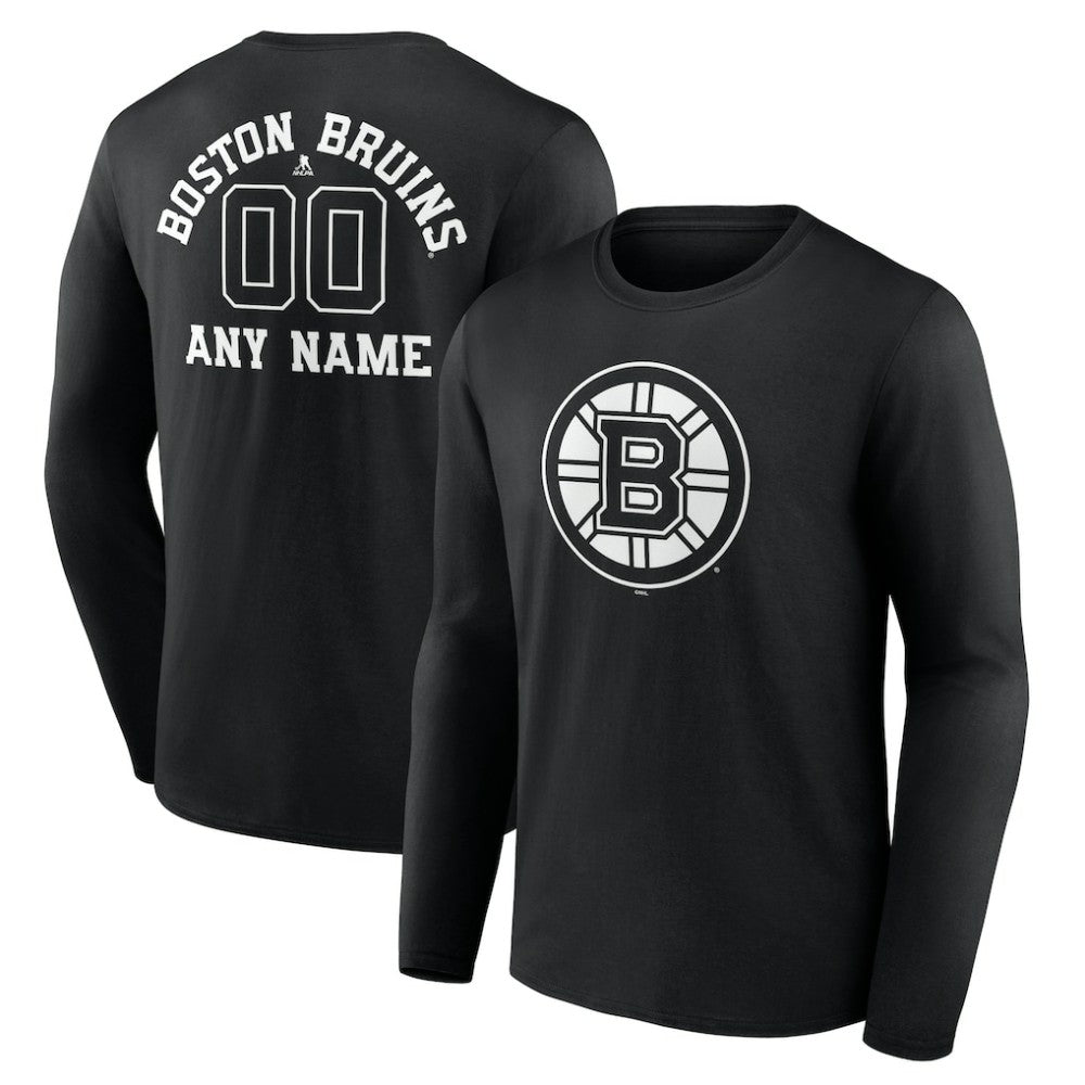 NHL Black Boston Bruins Personalized Name & Number Monochrome Long Sleeve T-Shirt
