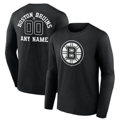 NHL Black Boston Bruins Personalized Name & Number Monochrome Long Sleeve T-Shirt