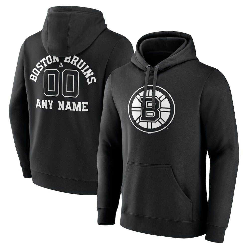 NHL Black Boston Bruins Personalized Name & Number Monochrome Pullover Hoodie