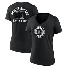 NHL Black Boston Bruins Women's Personalized Name & Number Monochrome V-Neck T-Shirt