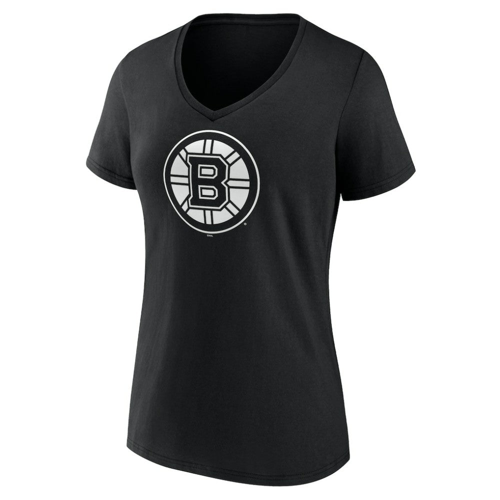 NHL Black Boston Bruins Women's Personalized Name & Number Monochrome V-Neck T-Shirt