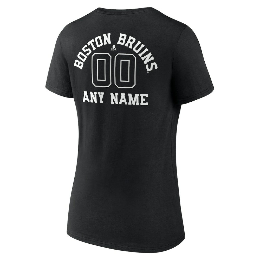 NHL Black Boston Bruins Women's Personalized Name & Number Monochrome V-Neck T-Shirt