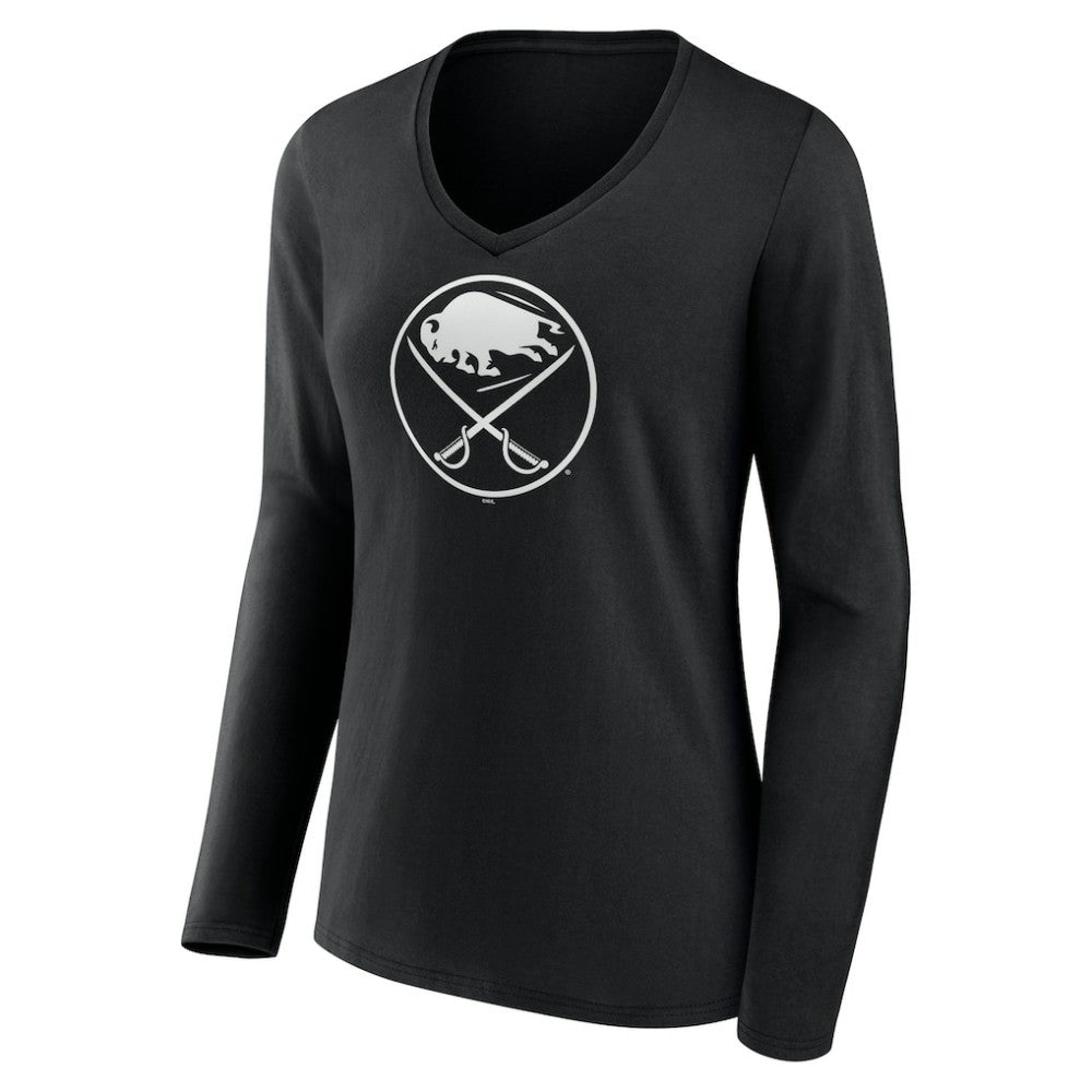 NHL Black Buffalo Sabres Women's Personalized Name & Number Monochrome Long Sleeve V-Neck T-Shirt