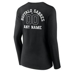 NHL Black Buffalo Sabres Women's Personalized Name & Number Monochrome Long Sleeve V-Neck T-Shirt