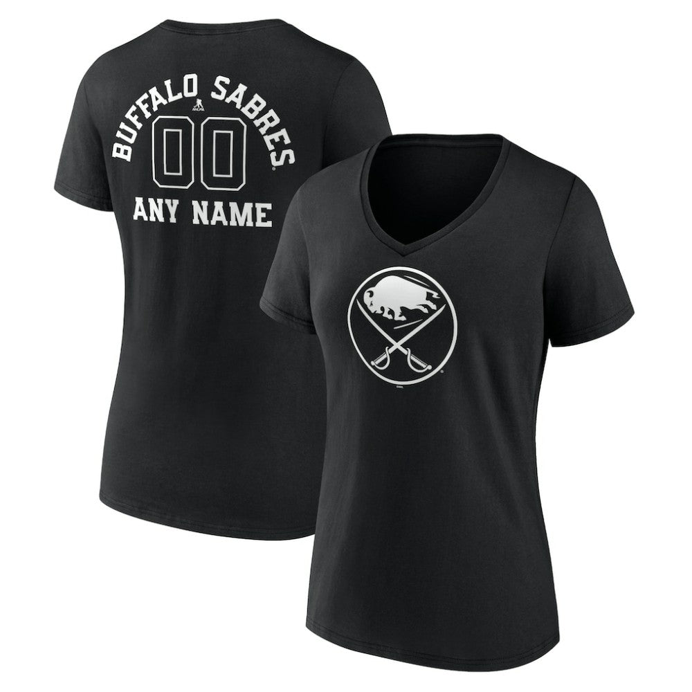 NHL Black Buffalo Sabres Women's Personalized Name & Number Monochrome V-Neck T-Shirt