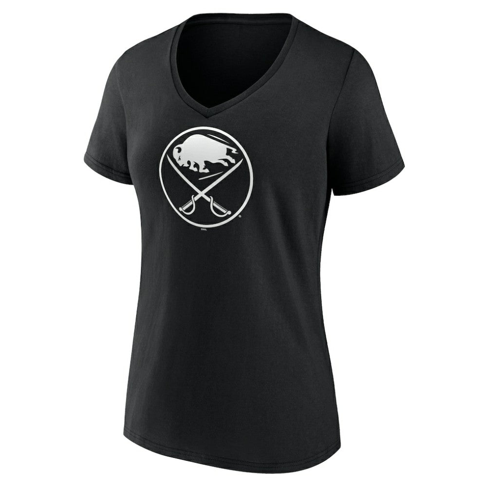 NHL Black Buffalo Sabres Women's Personalized Name & Number Monochrome V-Neck T-Shirt