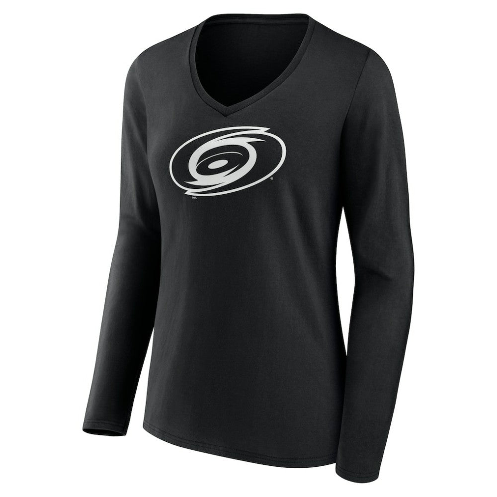 NHL Black Carolina Hurricanes Women's Personalized Name & Number Monochrome Long Sleeve V-Neck T-Shirt