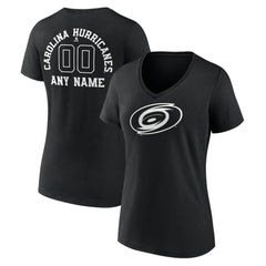NHL Black Carolina Hurricanes Women's Personalized Name & Number Monochrome V-Neck T-Shirt