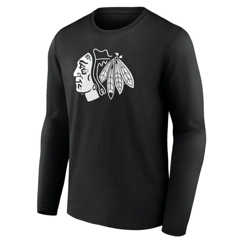 NHL Black Chicago Blackhawks Personalized Name & Number Monochrome Long Sleeve T-Shirt