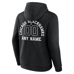 NHL Black Chicago Blackhawks Personalized Name & Number Monochrome Pullover Hoodie