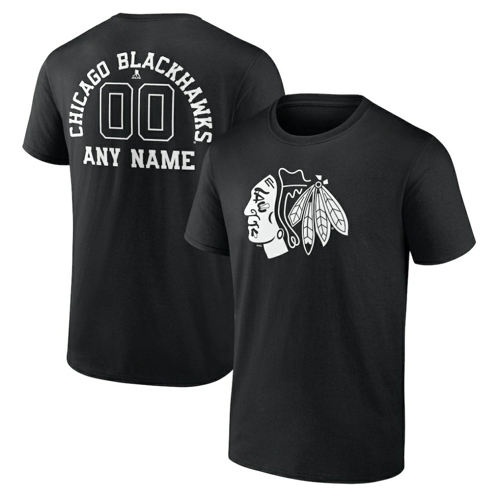 NHL Black Chicago Blackhawks Personalized Name & Number Monochrome T-Shirt
