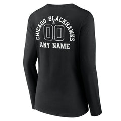NHL Black Chicago Blackhawks Women's Personalized Name & Number Monochrome Long Sleeve V-Neck T-Shirt