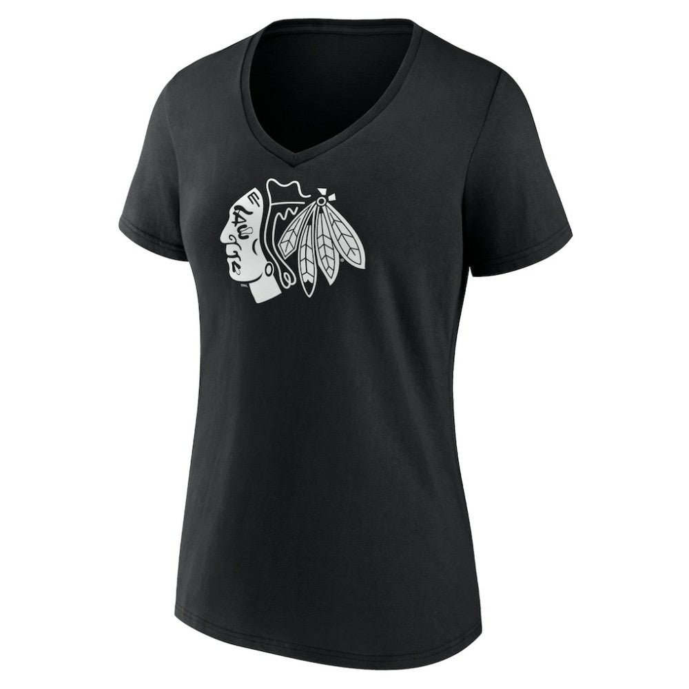 NHL Black Chicago Blackhawks Women's Personalized Name & Number Monochrome V-Neck T-Shirt