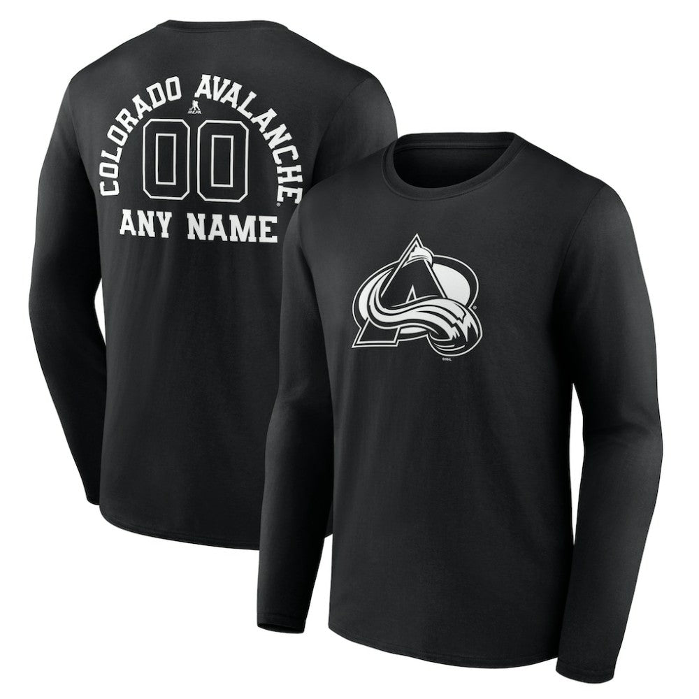 NHL Black Colorado Avalanche Personalized Name & Number Monochrome Long Sleeve T-Shirt