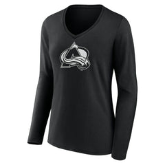 NHL Black Colorado Avalanche Women's Personalized Name & Number Monochrome Long Sleeve V-Neck T-Shirt