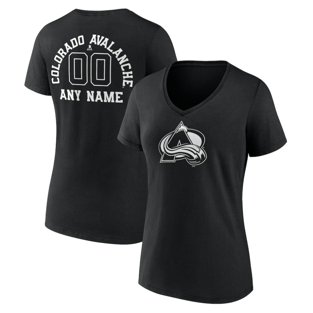 NHL Black Colorado Avalanche Women's Personalized Name & Number Monochrome V-Neck T-Shirt