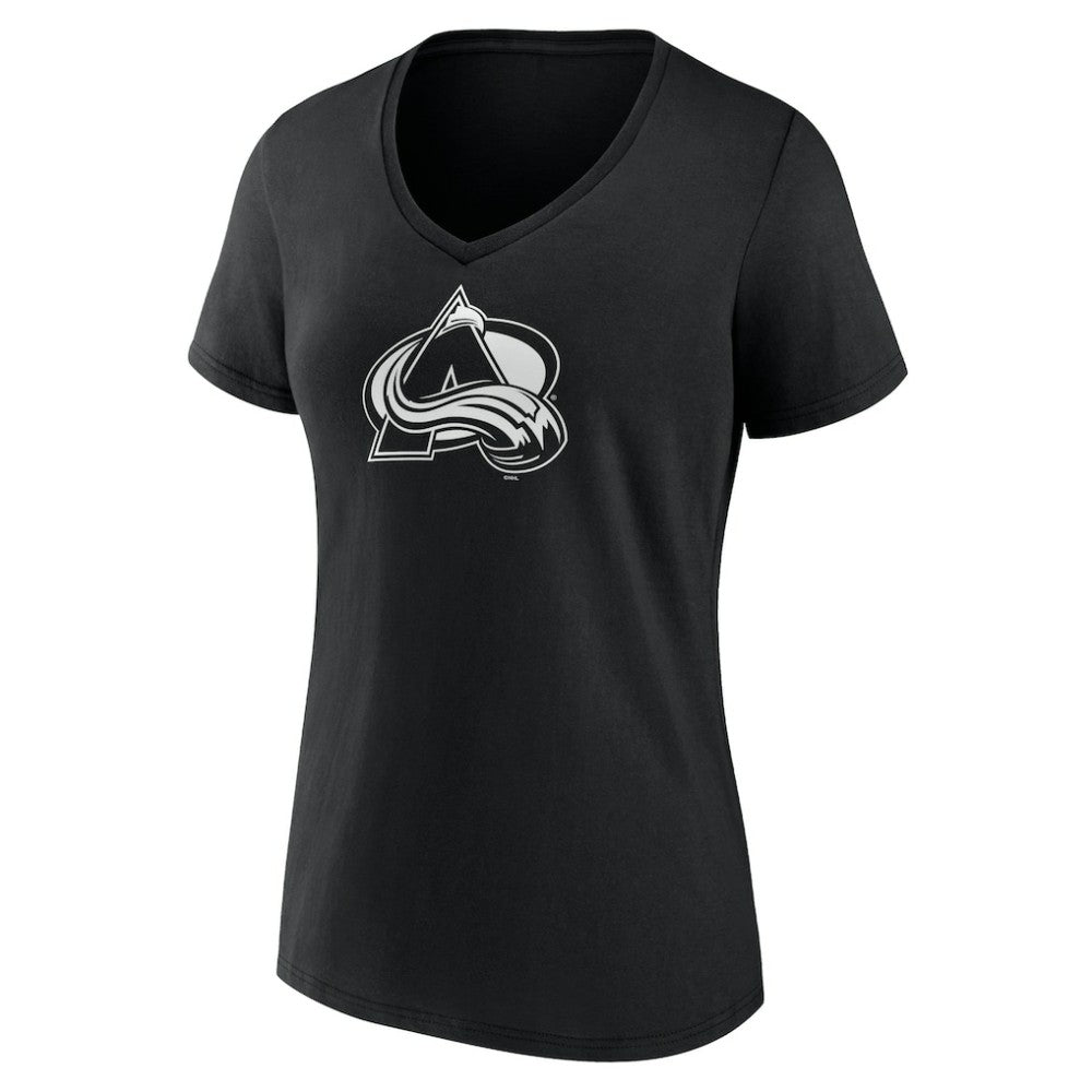 NHL Black Colorado Avalanche Women's Personalized Name & Number Monochrome V-Neck T-Shirt