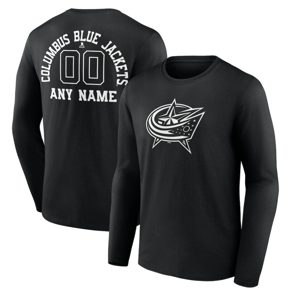 NHL Black Columbus Blue Jackets Personalized Name & Number Monochrome Long Sleeve T-Shirt