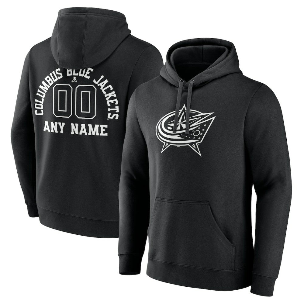 NHL Black Columbus Blue Jackets Personalized Name & Number Monochrome Pullover Hoodie