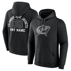 NHL Black Columbus Blue Jackets Personalized Name & Number Monochrome Pullover Hoodie