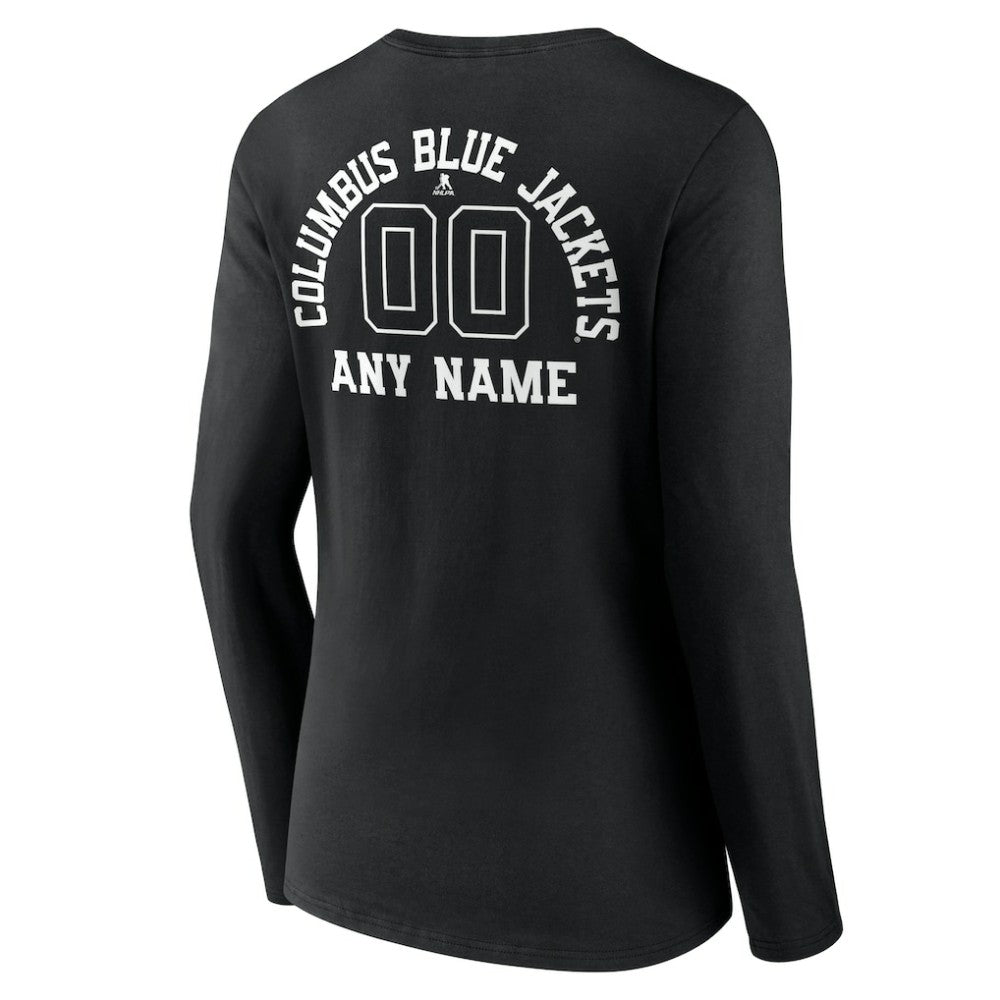 NHL Black Columbus Blue Jackets Women's Personalized Name & Number Monochrome Long Sleeve V-Neck T-Shirt