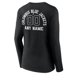 NHL Black Columbus Blue Jackets Women's Personalized Name & Number Monochrome Long Sleeve V-Neck T-Shirt