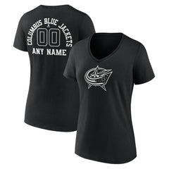 NHL Black Columbus Blue Jackets Women's Personalized Name & Number Monochrome V-Neck T-Shirt