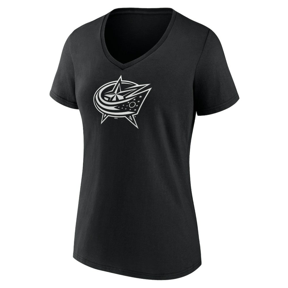 NHL Black Columbus Blue Jackets Women's Personalized Name & Number Monochrome V-Neck T-Shirt
