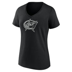 NHL Black Columbus Blue Jackets Women's Personalized Name & Number Monochrome V-Neck T-Shirt