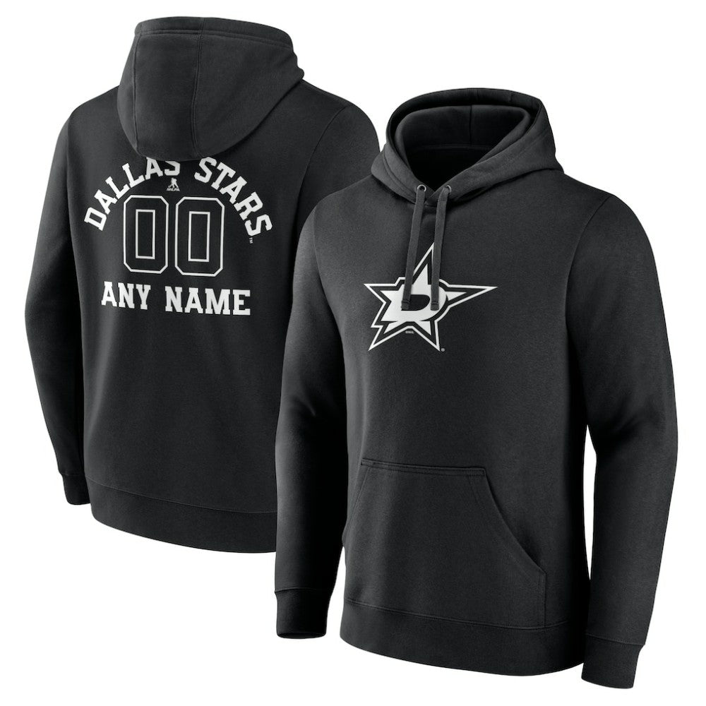 NHL Black Dallas Stars Personalized Name & Number Monochrome Pullover Hoodie