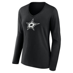 NHL Black Dallas Stars Women's Personalized Name & Number Monochrome Long Sleeve V-Neck T-Shirt