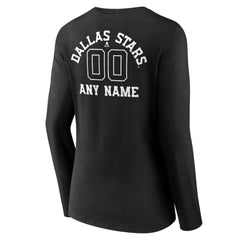 NHL Black Dallas Stars Women's Personalized Name & Number Monochrome Long Sleeve V-Neck T-Shirt