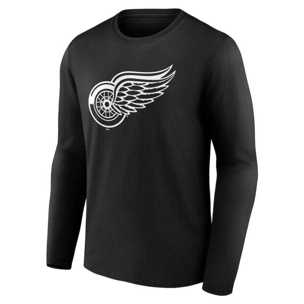 NHL Black Detroit Red Wings Personalized Name & Number Monochrome Long Sleeve T-Shirt