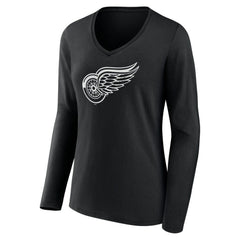 NHL Black Detroit Red Wings Women's Personalized Name & Number Monochrome Long Sleeve V-Neck T-Shirt