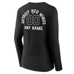 NHL Black Detroit Red Wings Women's Personalized Name & Number Monochrome Long Sleeve V-Neck T-Shirt