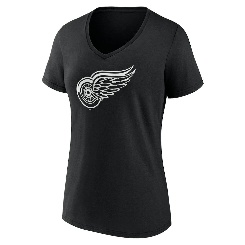 NHL Black Detroit Red Wings Women's Personalized Name & Number Monochrome V-Neck T-Shirt