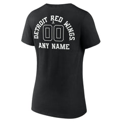 NHL Black Detroit Red Wings Women's Personalized Name & Number Monochrome V-Neck T-Shirt