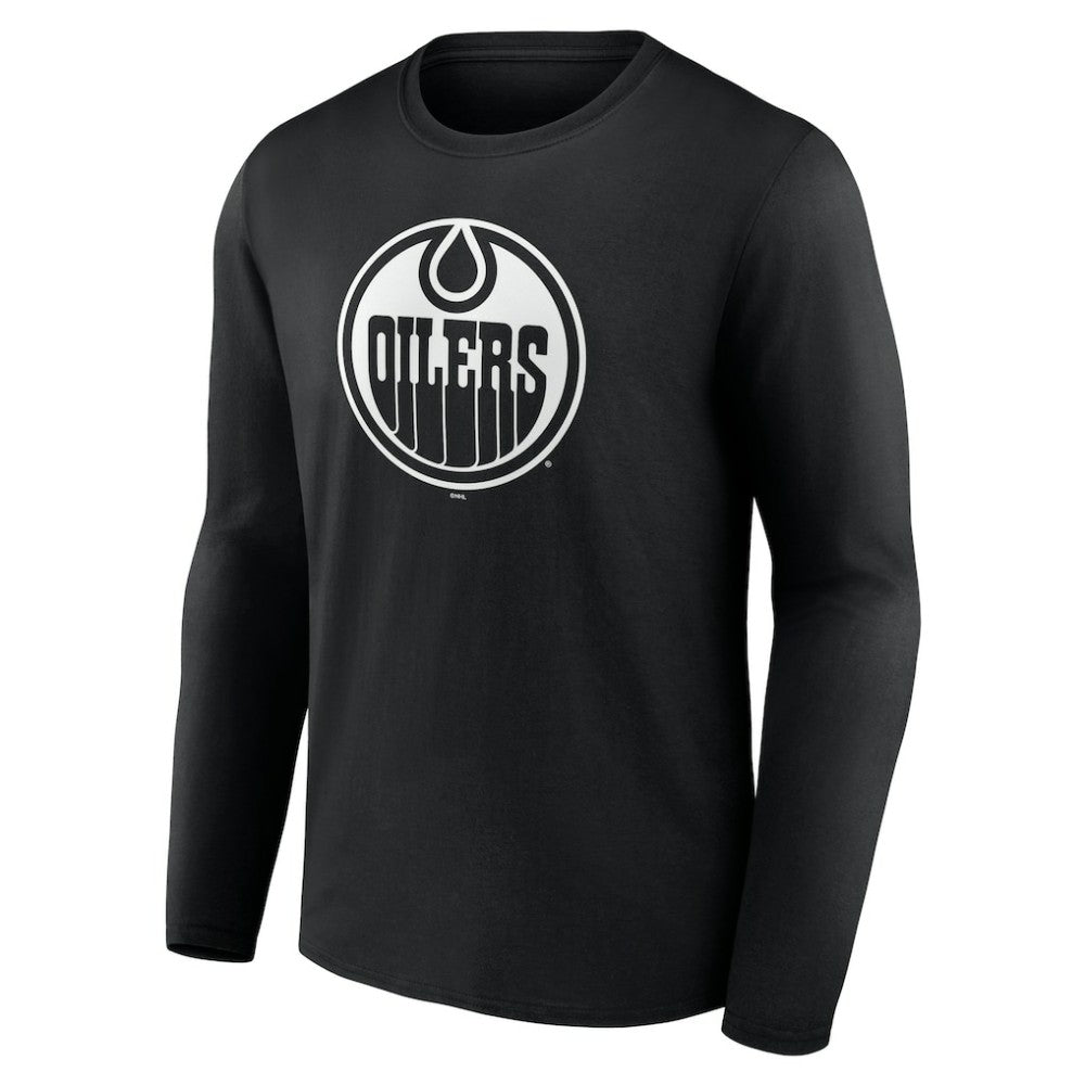 NHL Black Edmonton Oilers Personalized Name & Number Monochrome Long Sleeve T-Shirt