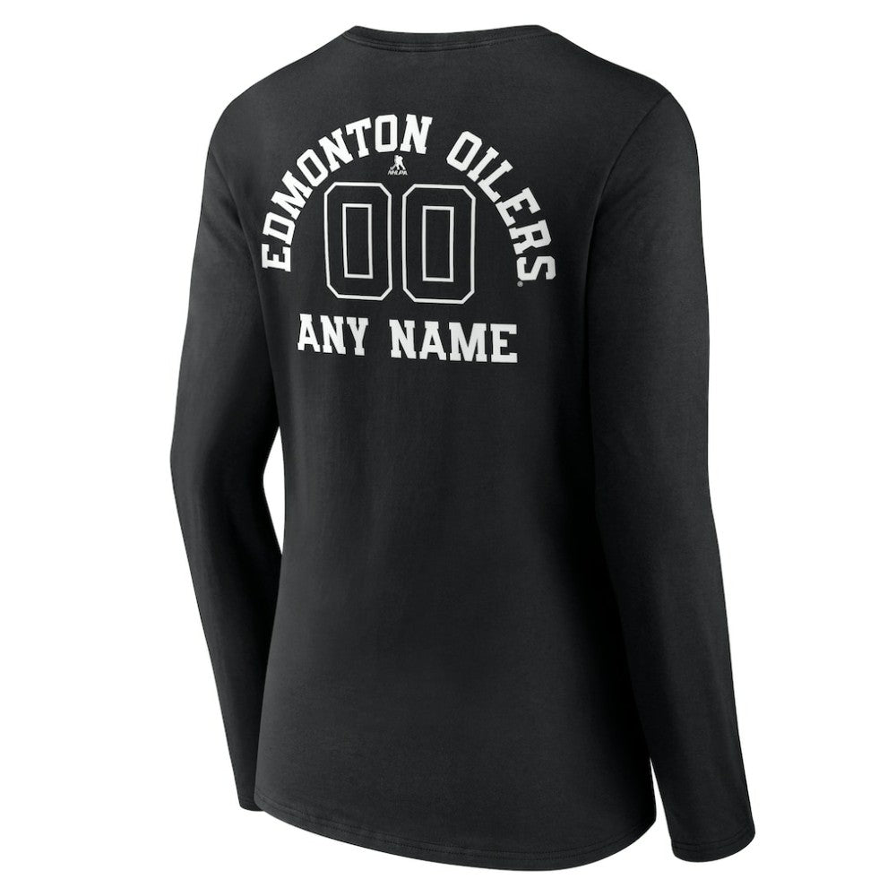 NHL Black Edmonton Oilers Women's Personalized Name & Number Monochrome Long Sleeve V-Neck T-Shirt
