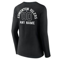 NHL Black Edmonton Oilers Women's Personalized Name & Number Monochrome Long Sleeve V-Neck T-Shirt