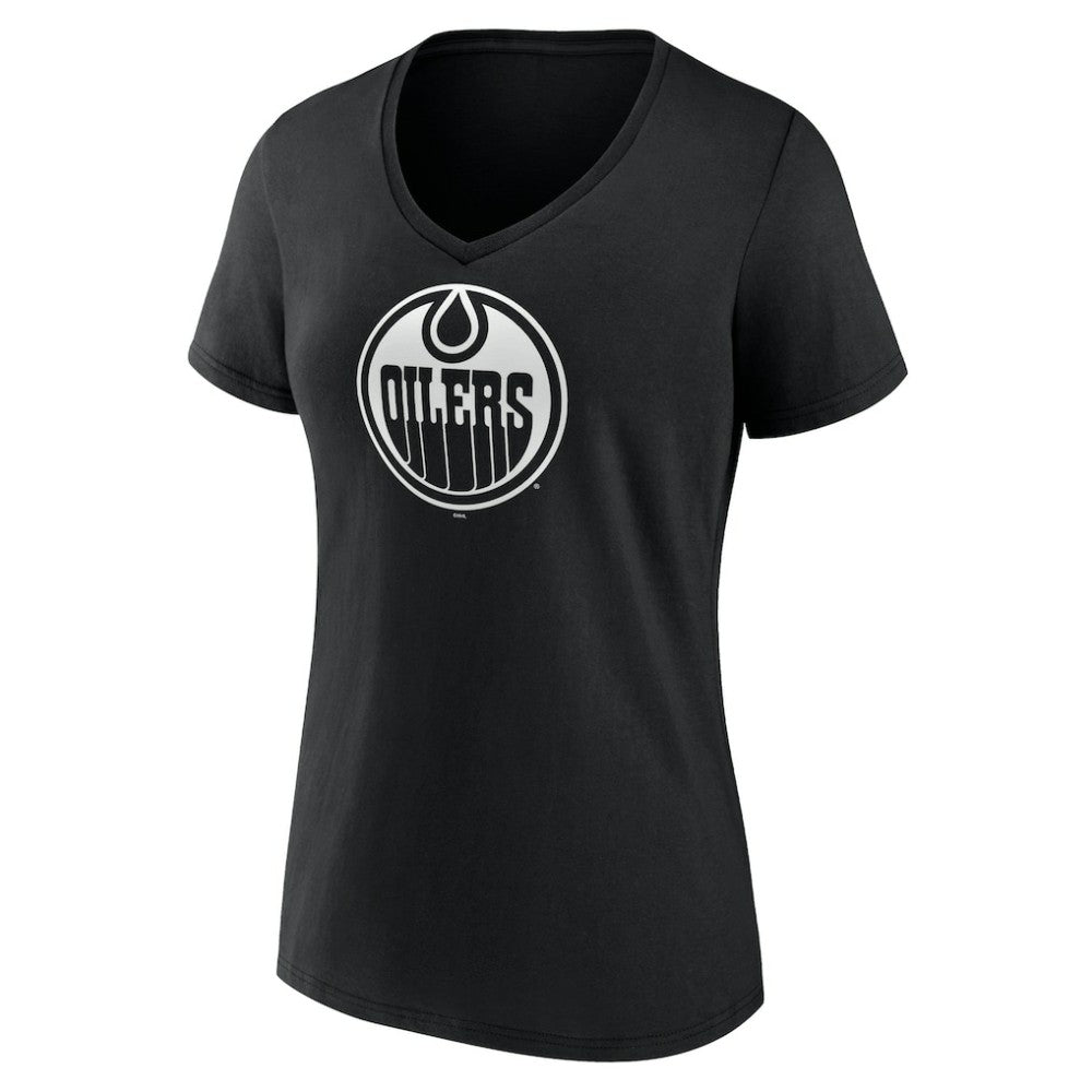 NHL Black Edmonton Oilers Women's Personalized Name & Number Monochrome V-Neck T-Shirt