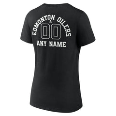 NHL Black Edmonton Oilers Women's Personalized Name & Number Monochrome V-Neck T-Shirt