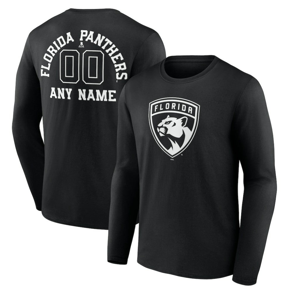 NHL Black Florida Panthers Personalized Name & Number Monochrome Long Sleeve T-Shirt