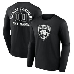 NHL Black Florida Panthers Personalized Name & Number Monochrome Long Sleeve T-Shirt