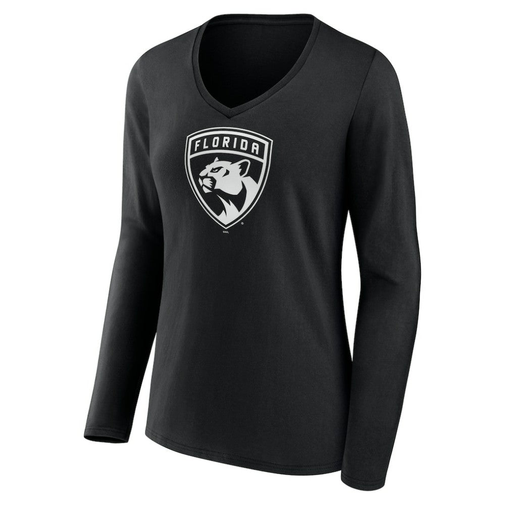 NHL Black Florida Panthers Women's Personalized Name & Number Monochrome Long Sleeve V-Neck T-Shirt