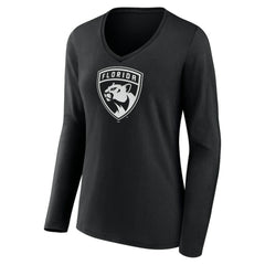 NHL Black Florida Panthers Women's Personalized Name & Number Monochrome Long Sleeve V-Neck T-Shirt