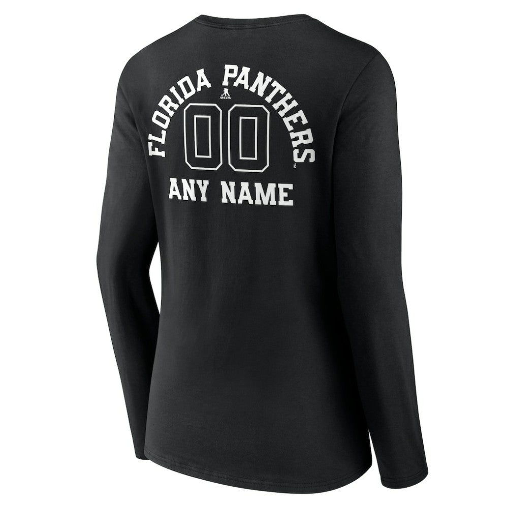 NHL Black Florida Panthers Women's Personalized Name & Number Monochrome Long Sleeve V-Neck T-Shirt