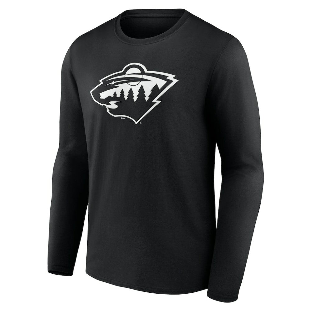 NHL Black Minnesota Wild Personalized Name & Number Monochrome Long Sleeve T-Shirt