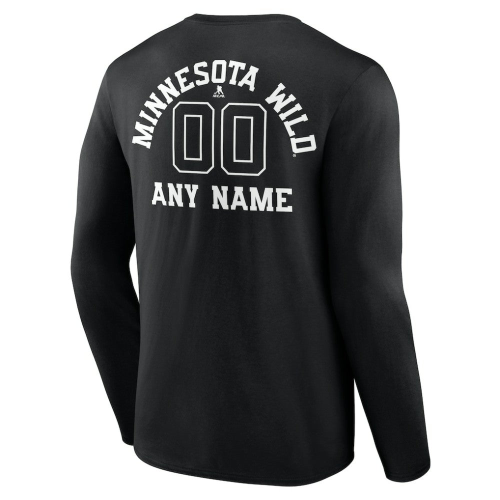 NHL Black Minnesota Wild Personalized Name & Number Monochrome Long Sleeve T-Shirt