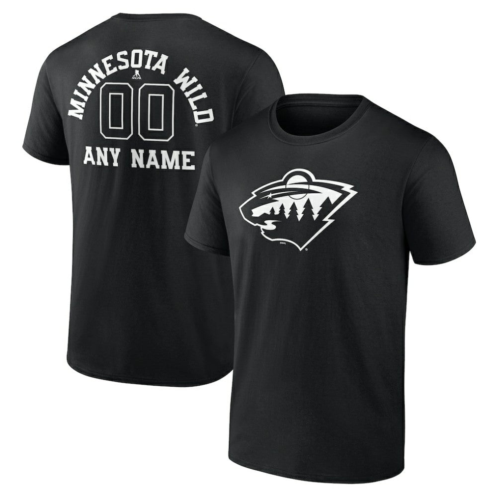 NHL Black Minnesota Wild Personalized Name & Number Monochrome T-Shirt